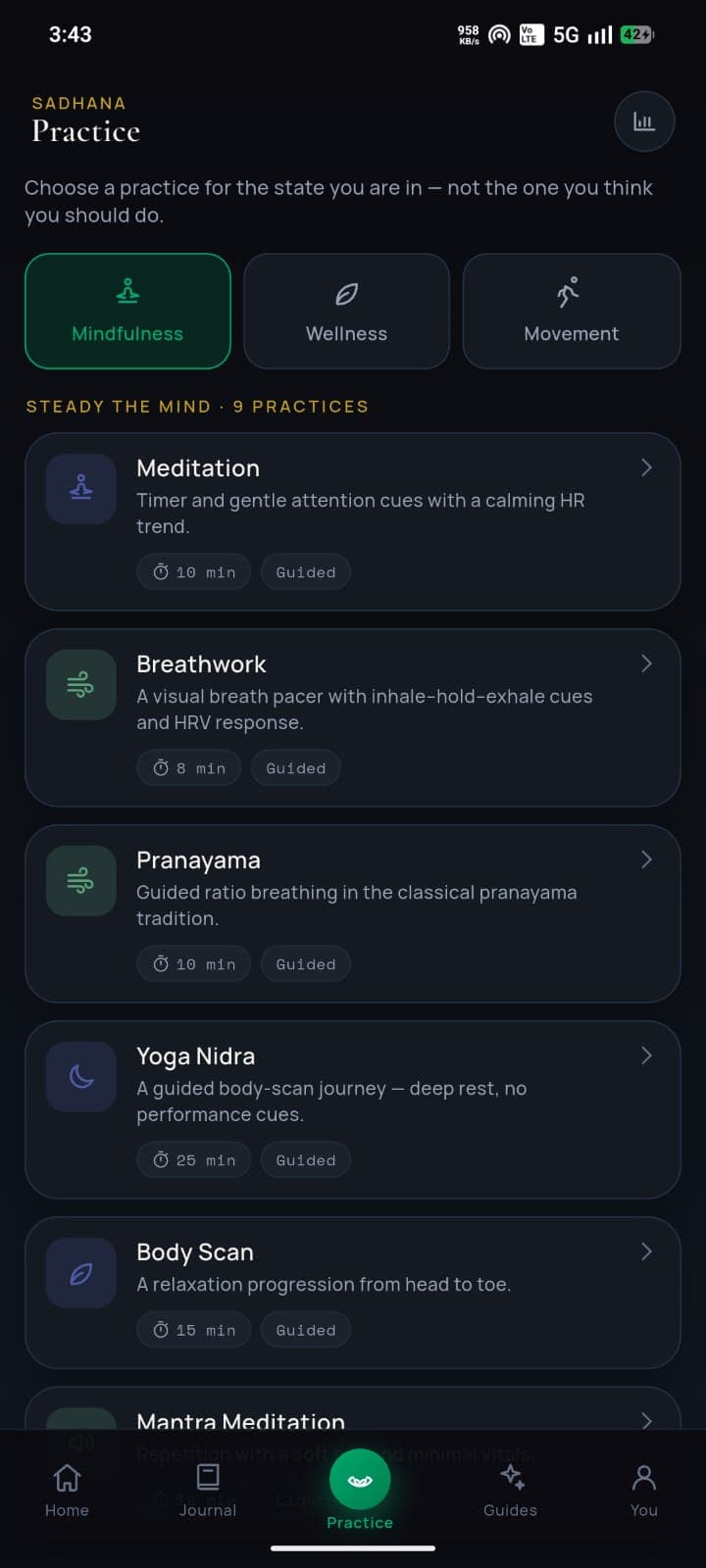SeekNirvana app health view